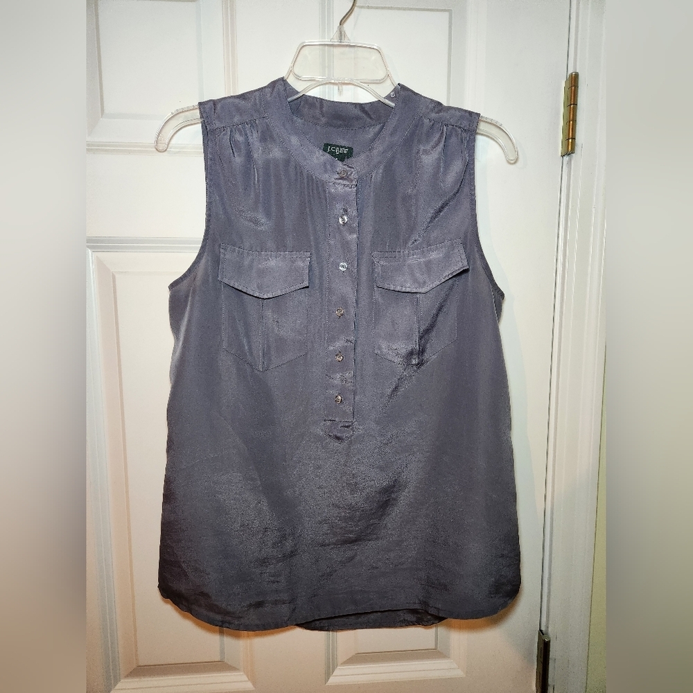 J. Crew Womens Charcoal Gray Sleeveless Blouse Size 8 Silky